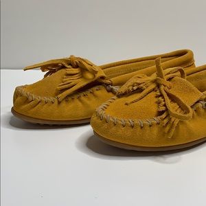 Minnetonka Mustard Suede Moccasins